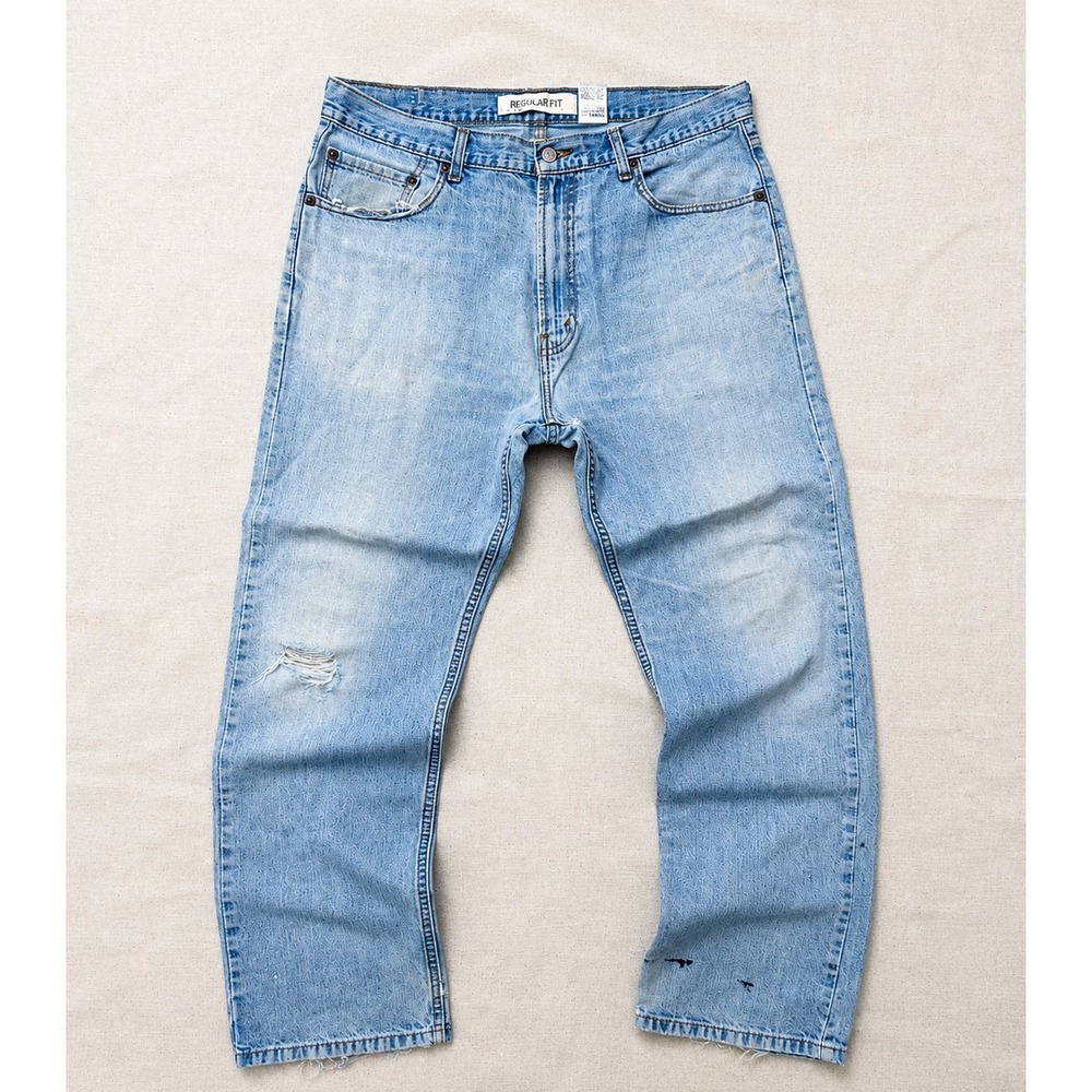 Levi's 505 Regular Fit Jeans Men's 36x30 Light Wash Straight Leg Denim Distresse